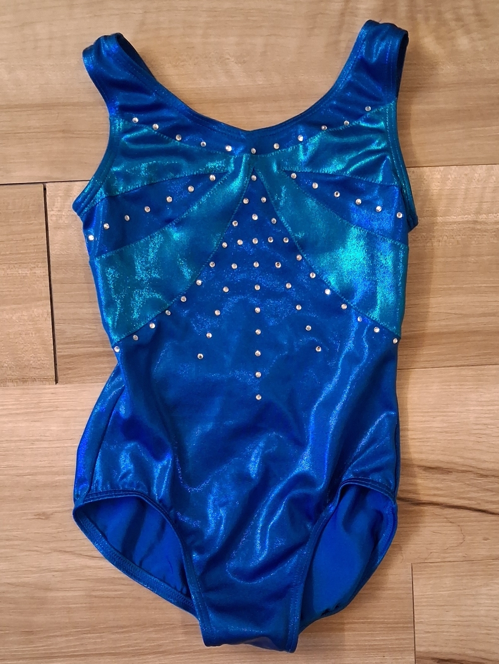 Balera Shimmering Blue Gymnastics Leotard with Rhinestones Size IC (L)